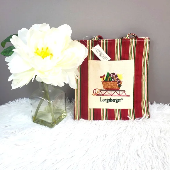 Longaberger Striped Canvas Embroidered Tote Bag, NEW - Picture 1 of 5